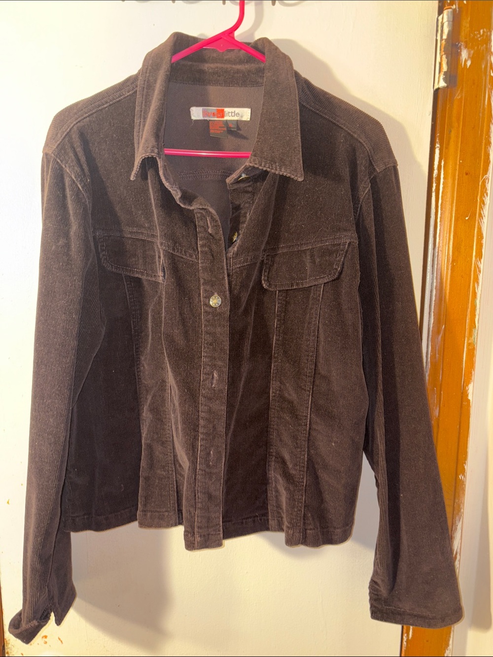 Live a Little Corduroy Button-Front Jacket - Dark Brown